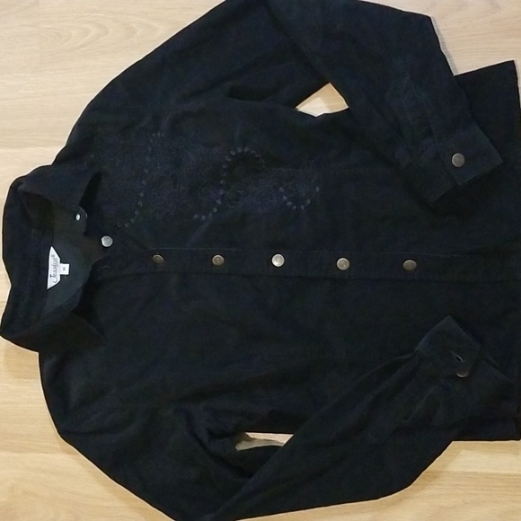 Jessica long sleeve black embroidered corduroy button down shirt size 10 EUC - Picture 2 of 12